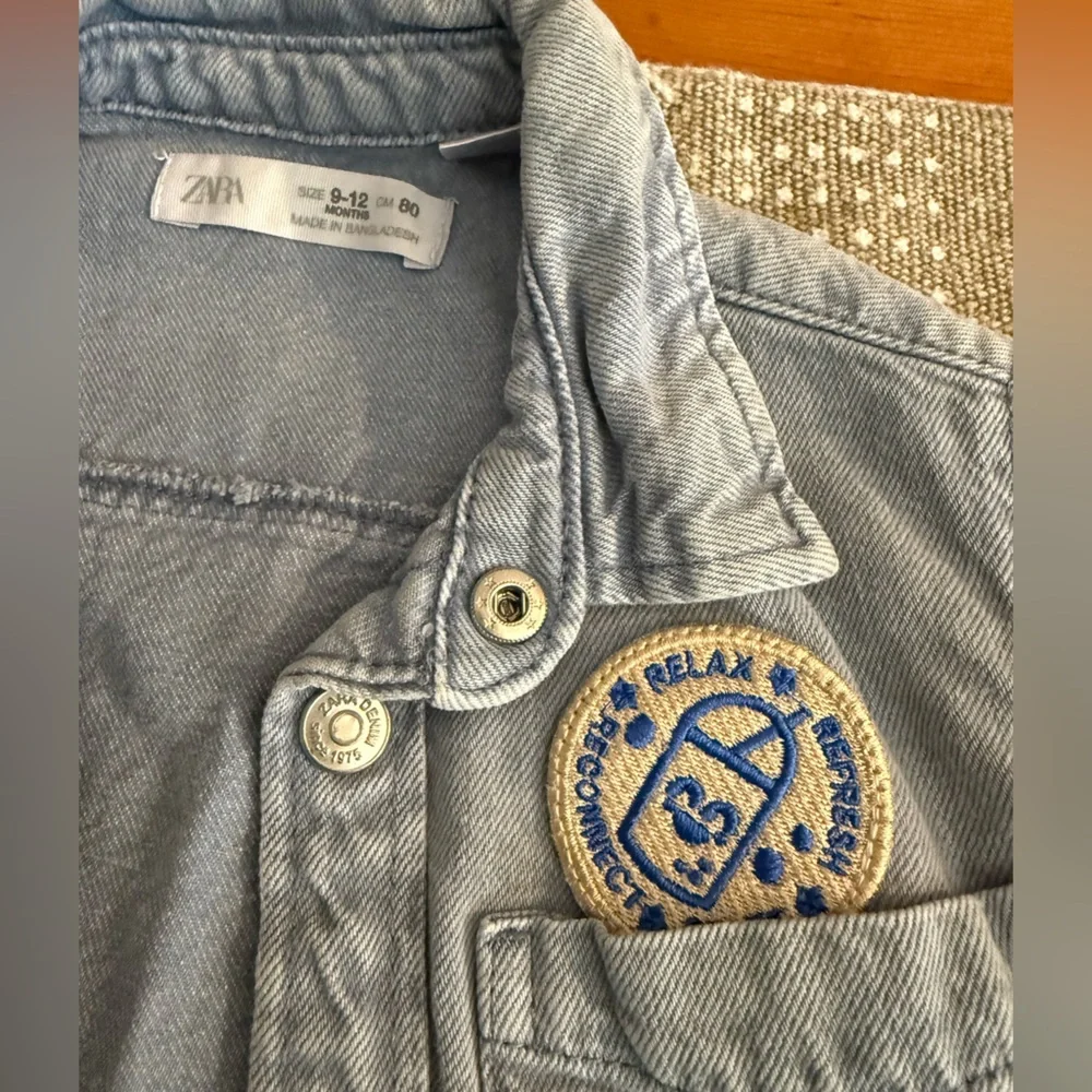 Zara Light Blue Denim Overalls Top with Patch